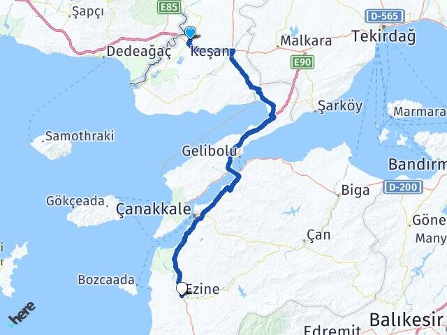 Edirne İpsala Ezine Çanakkale Arası Kaç Km - Yol Haritası