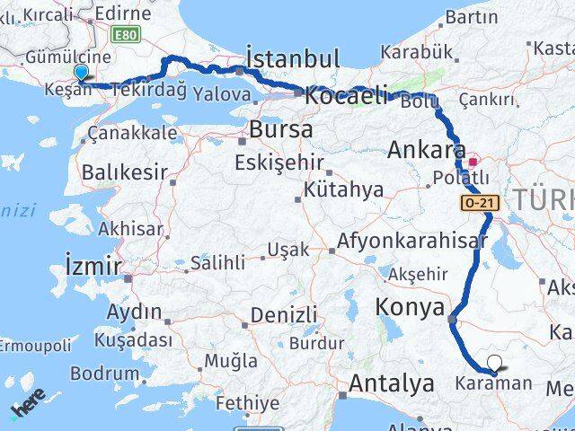 Edirne İpsala Karaman Arası Kaç Km - Yol Haritası