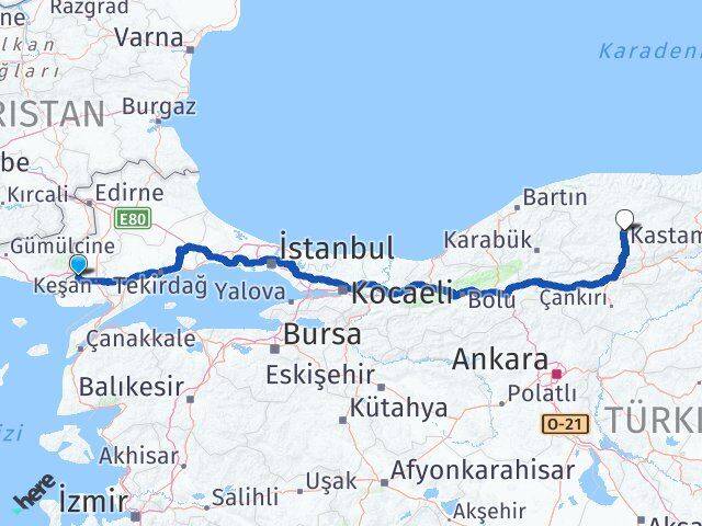 Edirne İpsala Kastamonu Arası Kaç Km - Yol Haritası