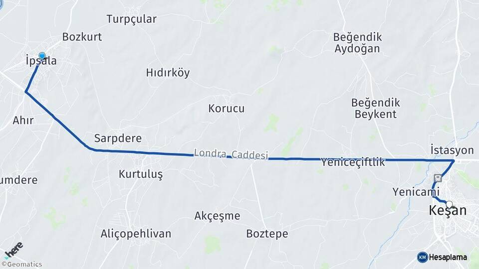 Edirne İpsala Keşan Arası Kaç Km - Yol Haritası