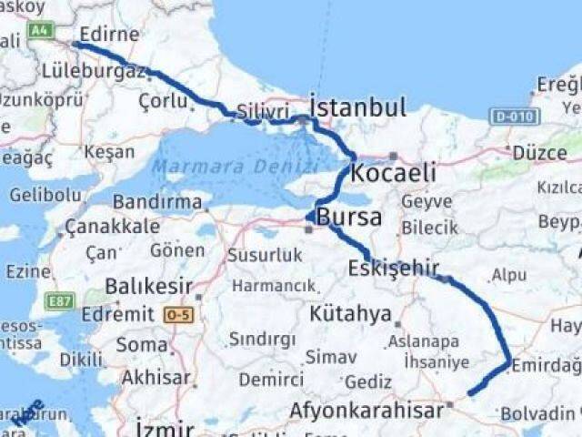 Edirne İscehisar Afyonkarahisar Arası Kaç Km - Yol Haritası