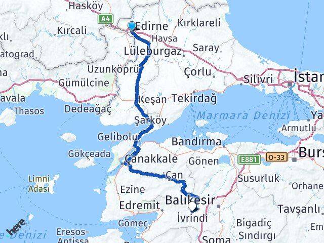 Edirne İvrindi Balıkesir Arası Kaç Km - Yol Haritası