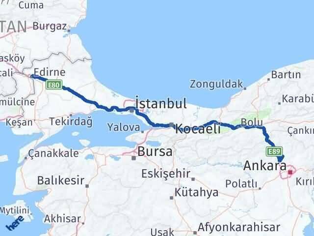 Edirne Kahramankazan Ankara Arası Kaç Km - Yol Haritası