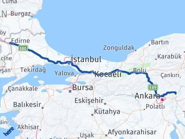 Edirne Kalecik Ankara Arası Kaç Km - Yol Haritası