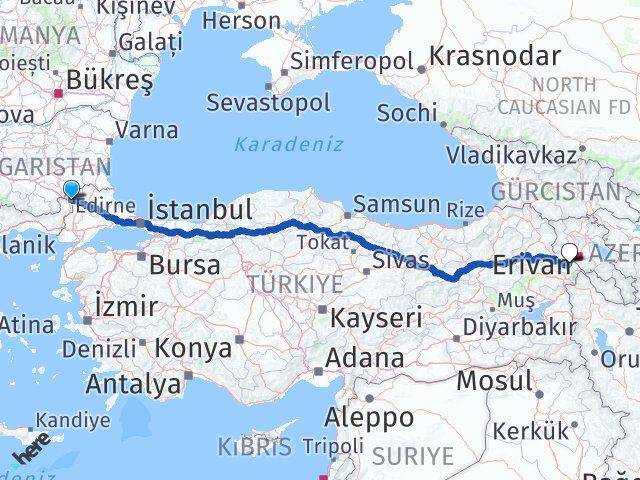 Edirne Karakoyunlu Iğdır Arası Kaç Km - Yol Haritası