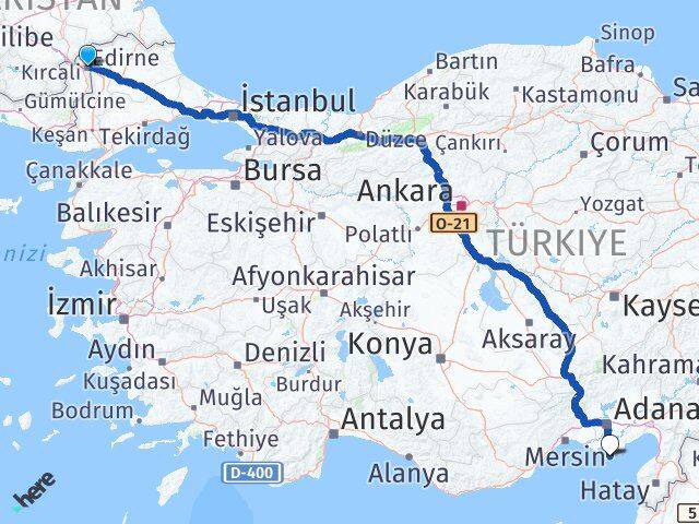 Edirne Karataş Adana Arası Kaç Km - Yol Haritası