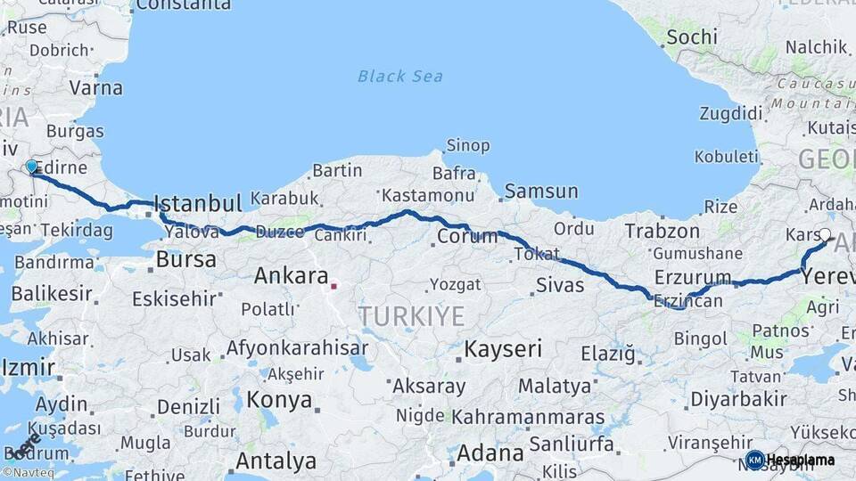 Edirne Kars Arası Kaç Km - Yol Haritası