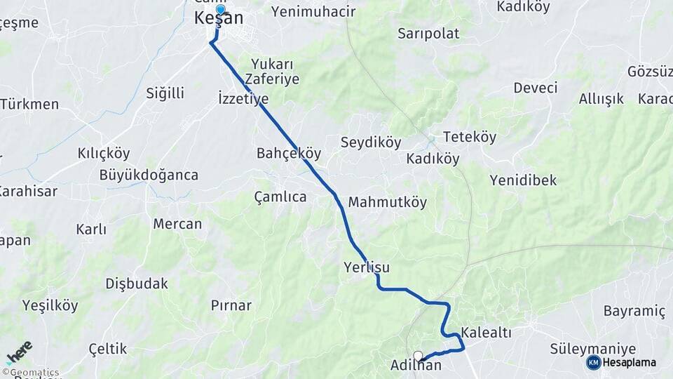 Edirne Keşan Adilhan Gelibolu Çanakkale Arası Kaç Km - Yol Haritası