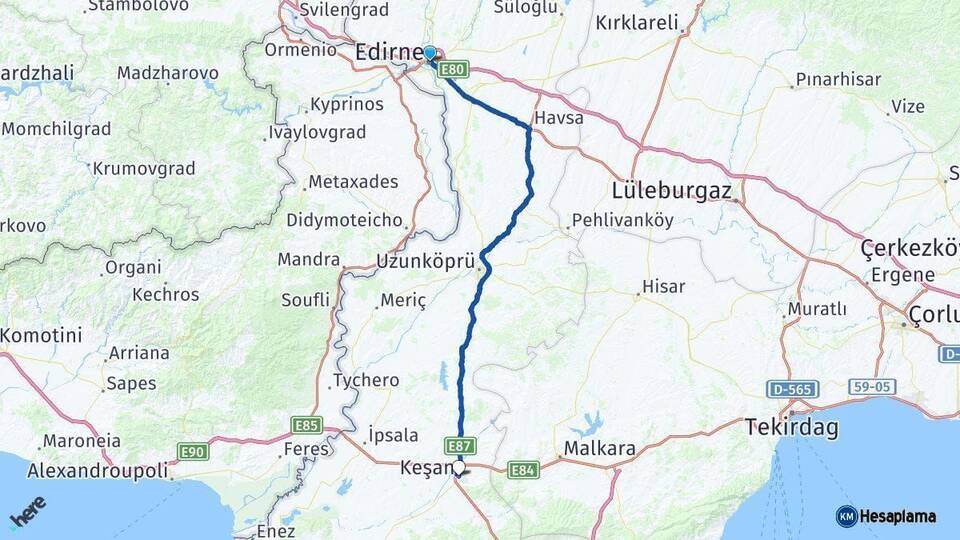 Edirne Keşan Arası Kaç Km - Yol Haritası