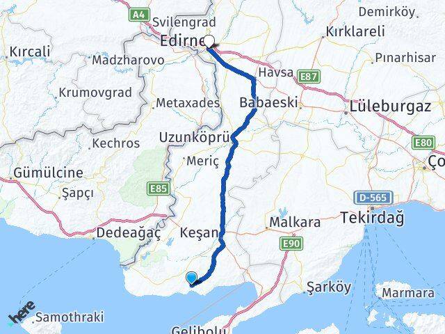 Edirne Keşan Erikli Arası Kaç Km - Yol Haritası