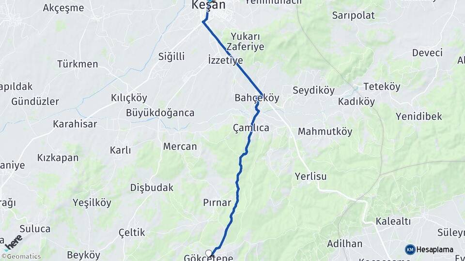 Edirne Keşan Gökçetepe Keşan Arası Kaç Km - Yol Haritası