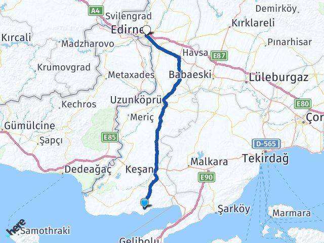 Edirne Keşan Mecidiye Arası Kaç Km - Yol Haritası