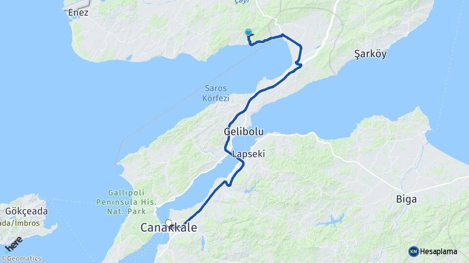 Edirne Keşan Sazlıdere Çanakkale Arası Kaç Km - Yol Haritası