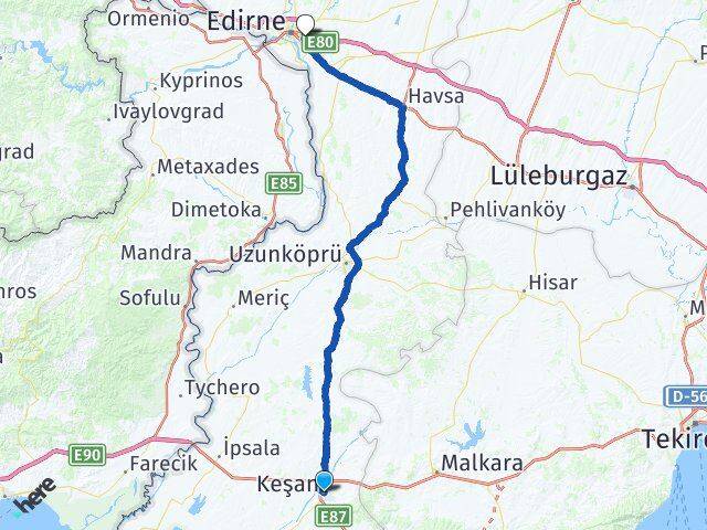 Edirne Keşan Şükrüpaşa Arası Kaç Km - Yol Haritası