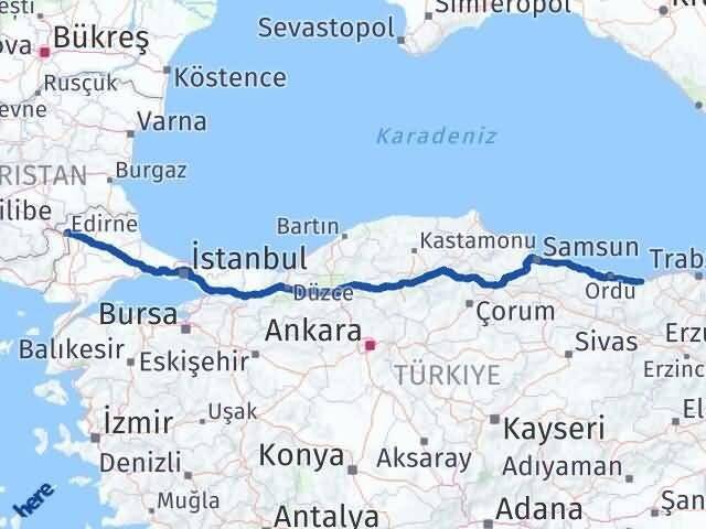 Edirne Keşap Giresun Arası Kaç Km - Yol Haritası