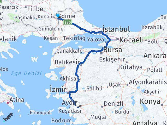 Edirne Koçarlı Aydın Arası Kaç Km - Yol Haritası
