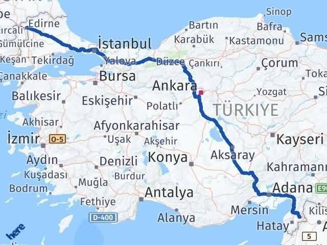 Edirne Kumlu Hatay Arası Kaç Km - Yol Haritası