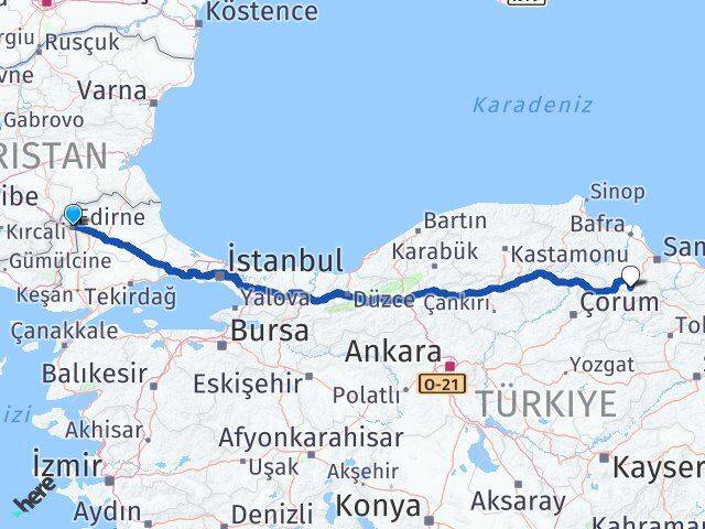 Edirne Ladik Samsun Arası Kaç Km - Yol Haritası