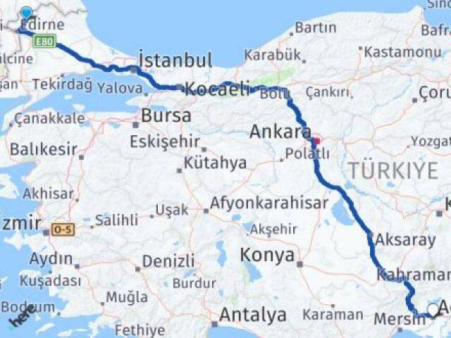Edirne Lalapaşa Adana Arası Kaç Km - Yol Haritası