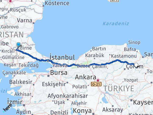 Edirne Lalapaşa Amasya Arası Kaç Km - Yol Haritası