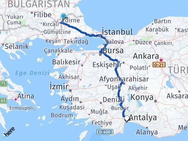 Edirne Lalapaşa Antalya Arası Kaç Km - Yol Haritası