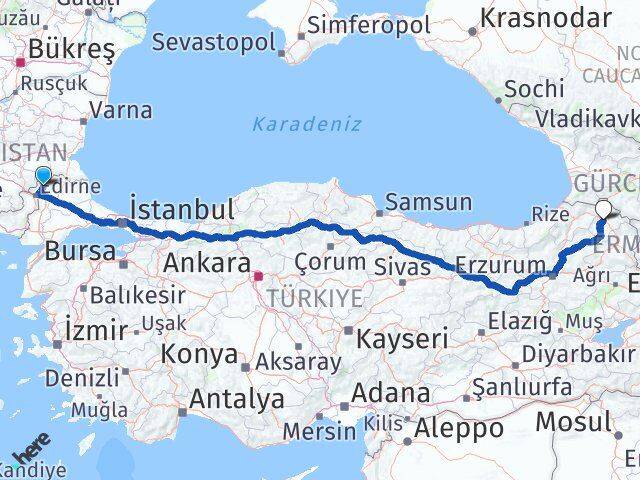 Edirne Lalapaşa Ardahan Arası Kaç Km - Yol Haritası