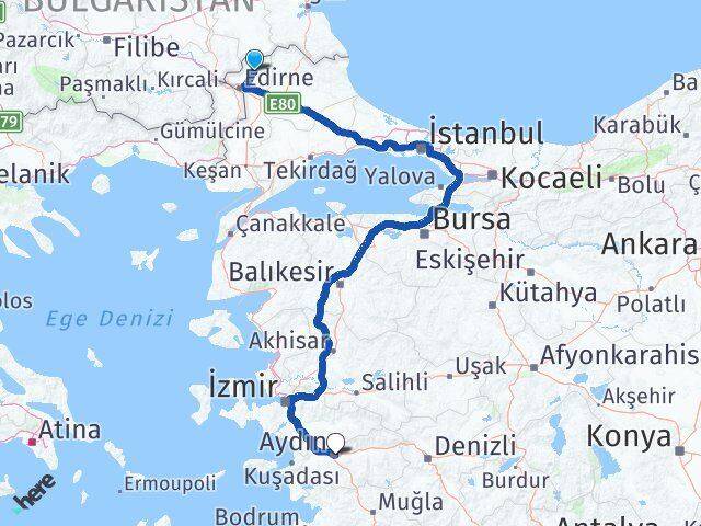Edirne Lalapaşa Aydın Arası Kaç Km - Yol Haritası