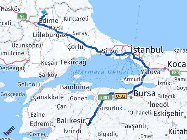 Edirne Lalapaşa Balıkesir Arası Kaç Km - Yol Haritası