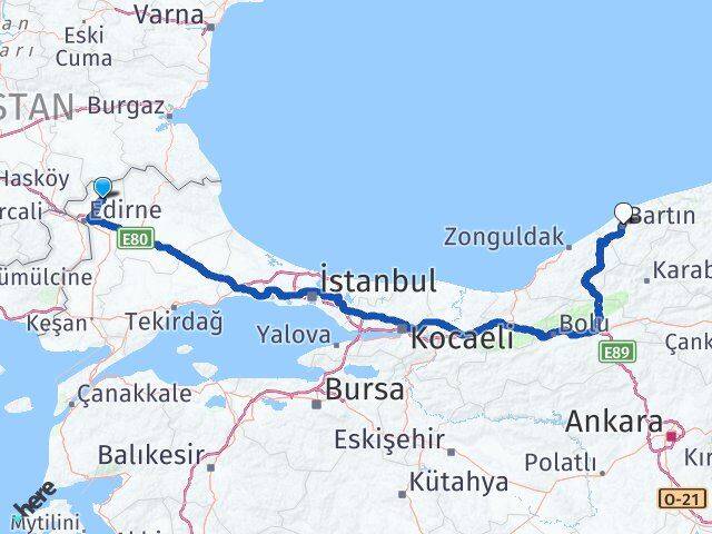 Edirne Lalapaşa Bartın Arası Kaç Km - Yol Haritası