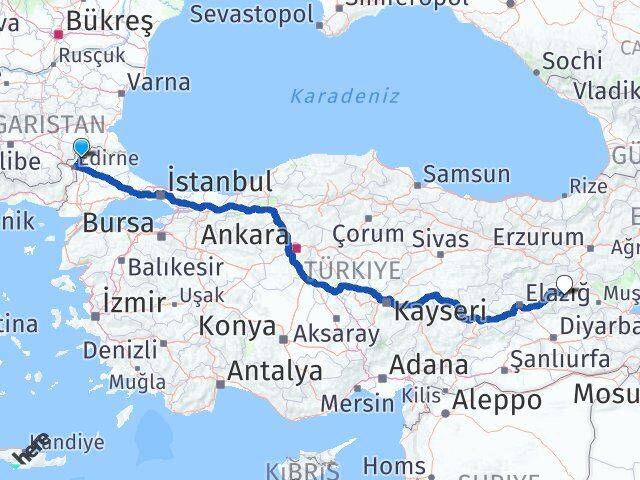 Edirne Lalapaşa Bingöl Arası Kaç Km - Yol Haritası