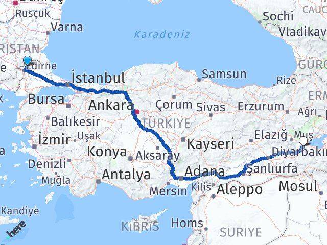 Edirne Lalapaşa Bitlis Arası Kaç Km - Yol Haritası