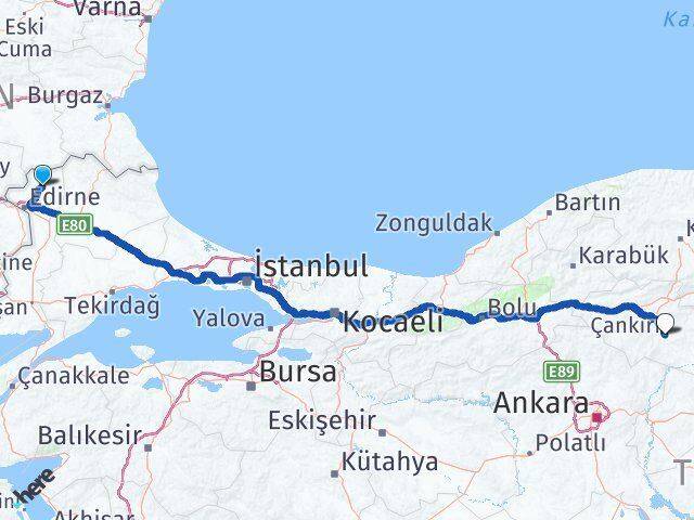 Edirne Lalapaşa Çankırı Arası Kaç Km - Yol Haritası
