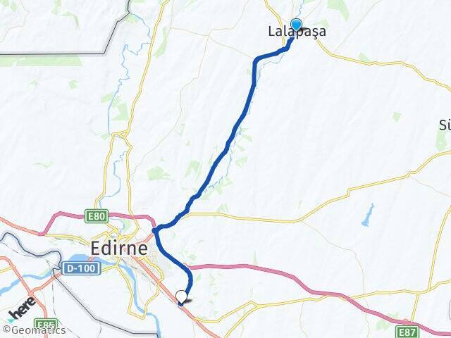 Lalapaşa Edirne Otogarı Arası Kaç Km - Yol Tarifi
