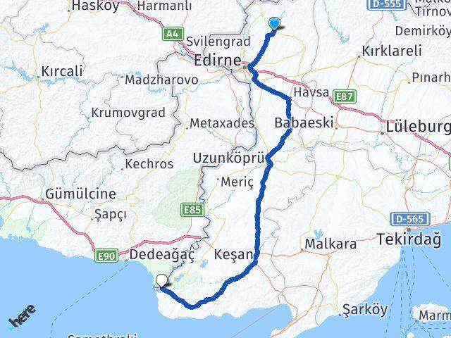 Edirne Lalapaşa Enez Arası Kaç Km - Yol Haritası