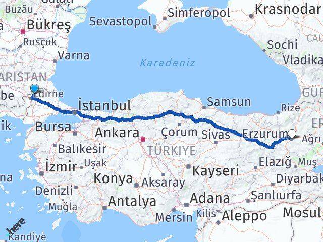 Edirne Lalapaşa Erzurum Arası Kaç Km - Yol Haritası