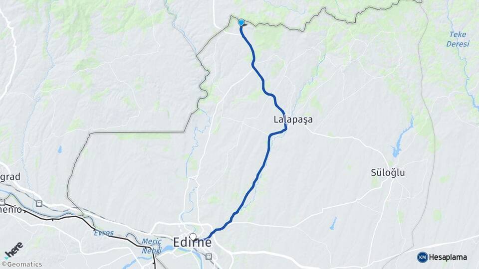 Edirne Lalapaşa Hamzabeyli Arası Kaç Km - Yol Haritası