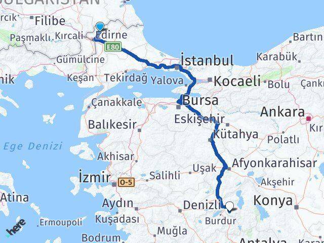 Edirne Lalapaşa Isparta Arası Kaç Km - Yol Haritası