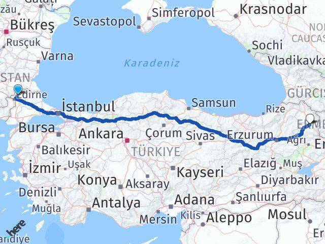 Edirne Lalapaşa Kars Arası Kaç Km - Yol Haritası