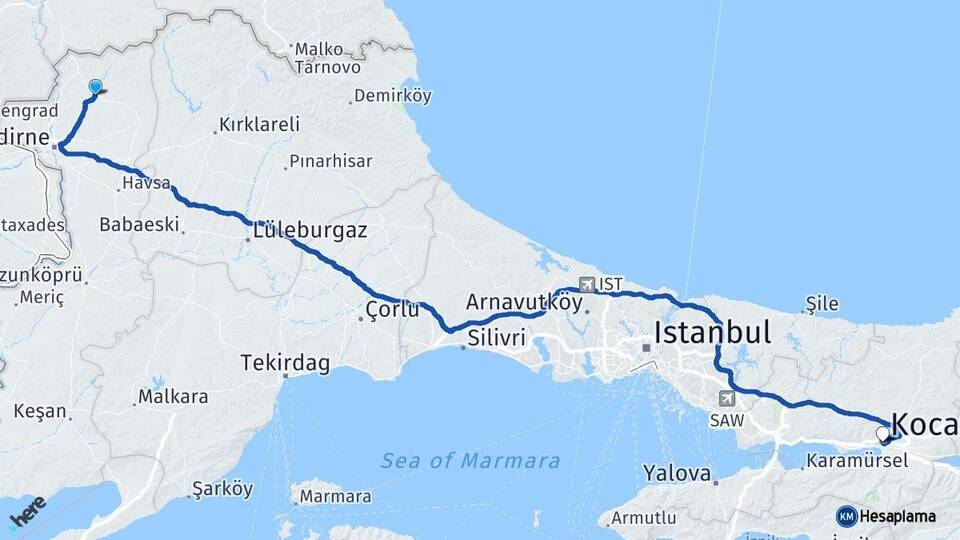 Edirne Lalapaşa Kocaeli Arası Kaç Km - Yol Haritası