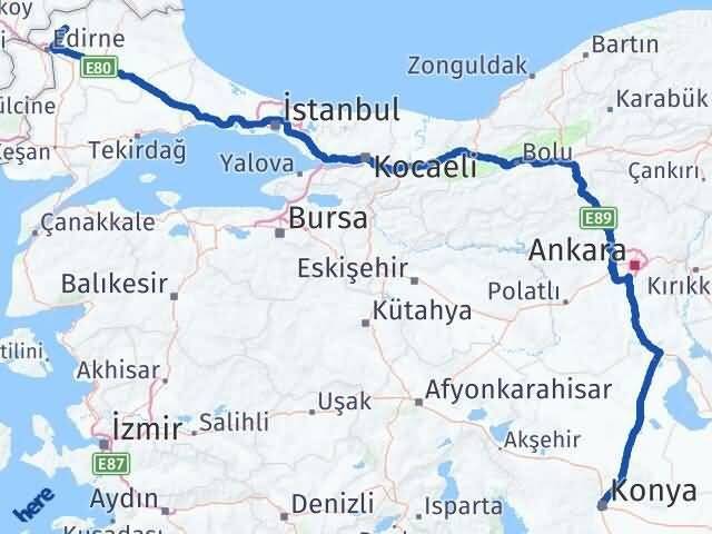 Edirne Lalapaşa Konya Arası Kaç Km - Yol Haritası