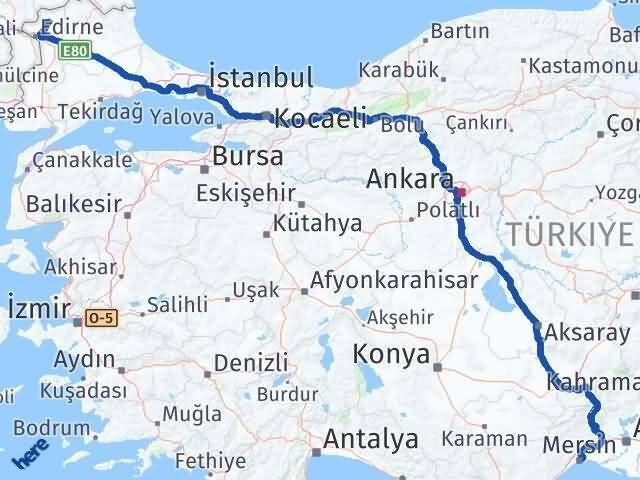 Edirne Lalapaşa Mersin Arası Kaç Km - Yol Haritası