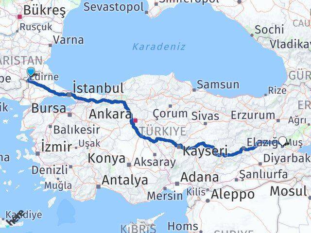 Edirne Lalapaşa Muş Arası Kaç Km - Yol Haritası