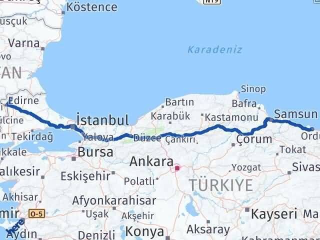 Edirne Lalapaşa Ordu Arası Kaç Km - Yol Haritası
