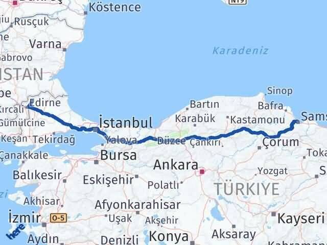 Edirne Lalapaşa Samsun Arası Kaç Km - Yol Haritası