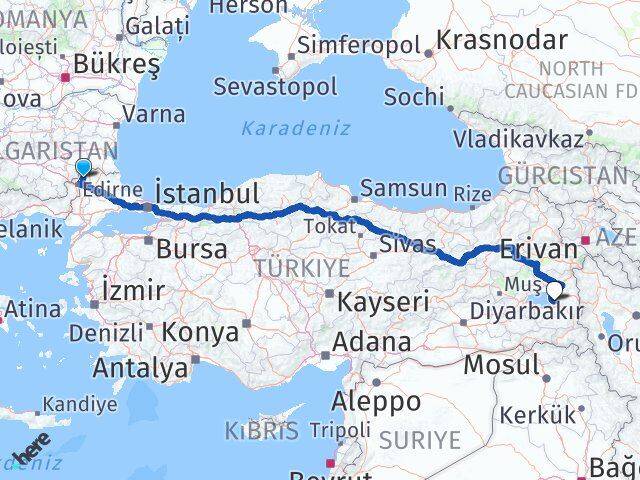 Edirne Lalapaşa Van Arası Kaç Km - Yol Haritası
