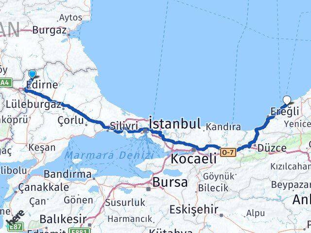 Edirne Lalapaşa Zonguldak Arası Kaç Km - Yol Haritası