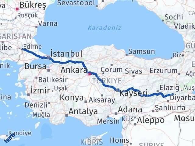 Edirne Lice Diyarbakır Arası Kaç Km - Yol Haritası