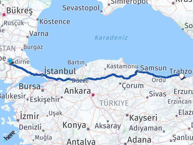 Edirne Maçka Trabzon Arası Kaç Km - Yol Haritası