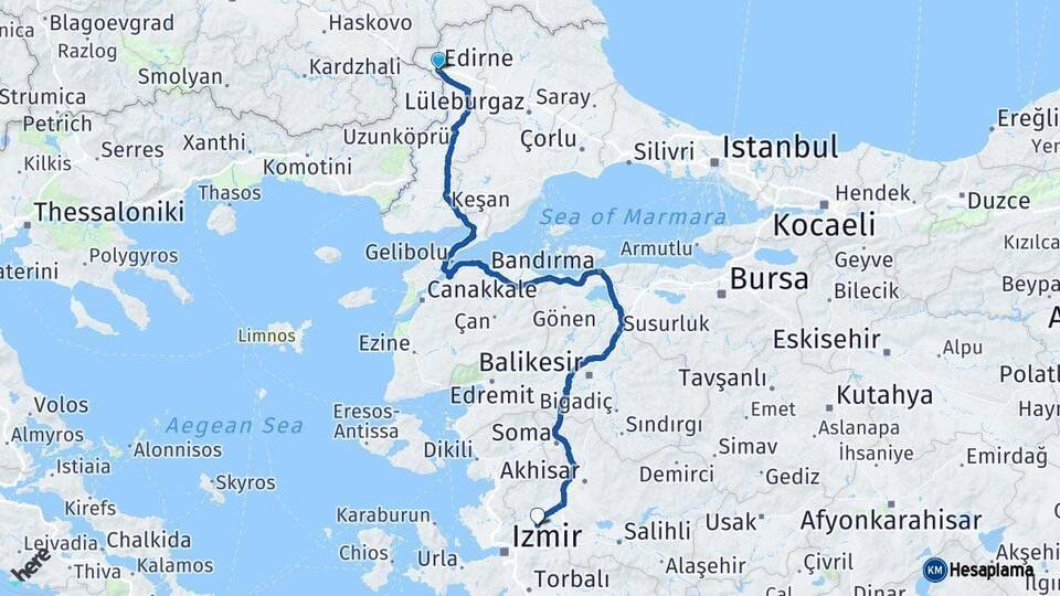 Edirne Manisa Arası Kaç Km - Yol Haritası