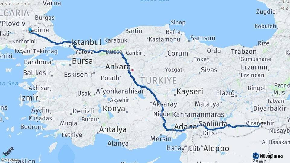 Edirne Mardin Arası Kaç Km - Yol Haritası
